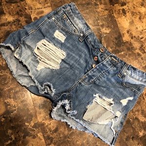 Distressed jean shorts